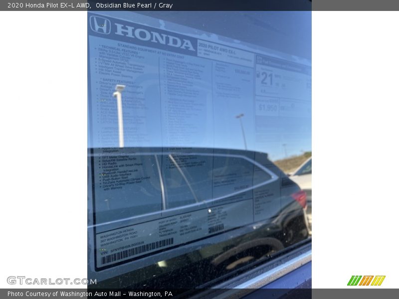 Obsidian Blue Pearl / Gray 2020 Honda Pilot EX-L AWD