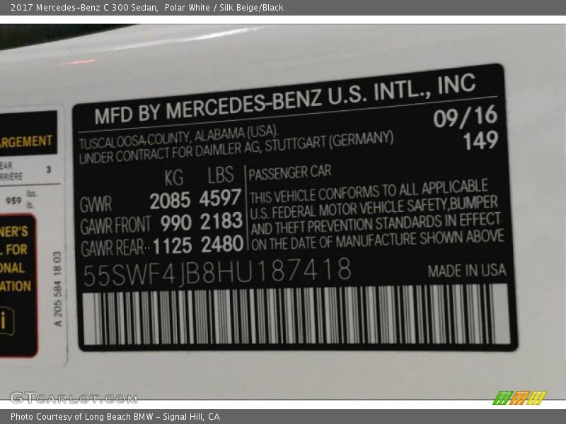 Polar White / Silk Beige/Black 2017 Mercedes-Benz C 300 Sedan