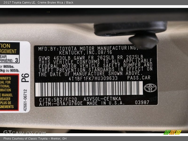 Creme Brulee Mica / Black 2017 Toyota Camry LE