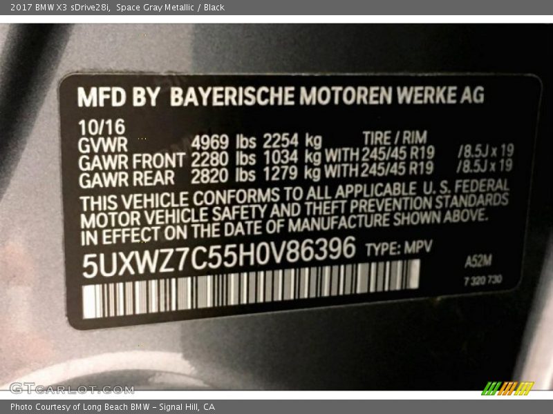 Space Gray Metallic / Black 2017 BMW X3 sDrive28i
