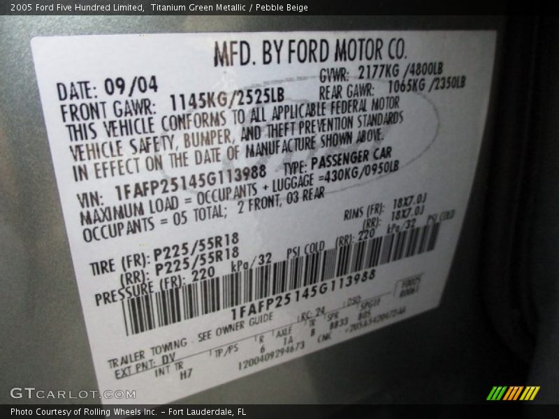 Titanium Green Metallic / Pebble Beige 2005 Ford Five Hundred Limited