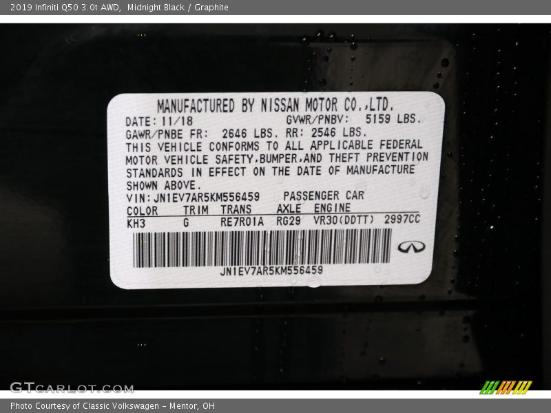 Midnight Black / Graphite 2019 Infiniti Q50 3.0t AWD
