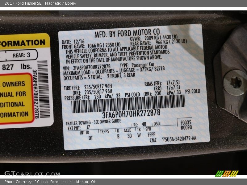 Magnetic / Ebony 2017 Ford Fusion SE