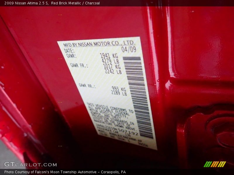 Red Brick Metallic / Charcoal 2009 Nissan Altima 2.5 S