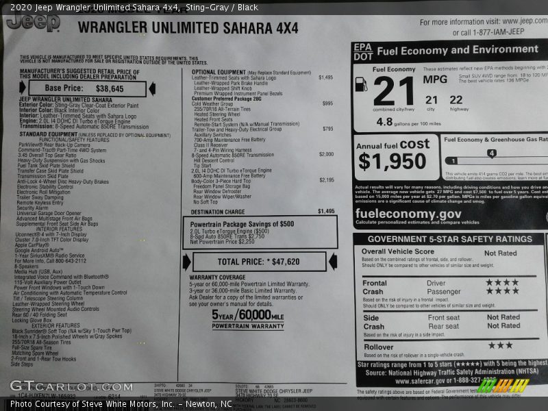 Sting-Gray / Black 2020 Jeep Wrangler Unlimited Sahara 4x4