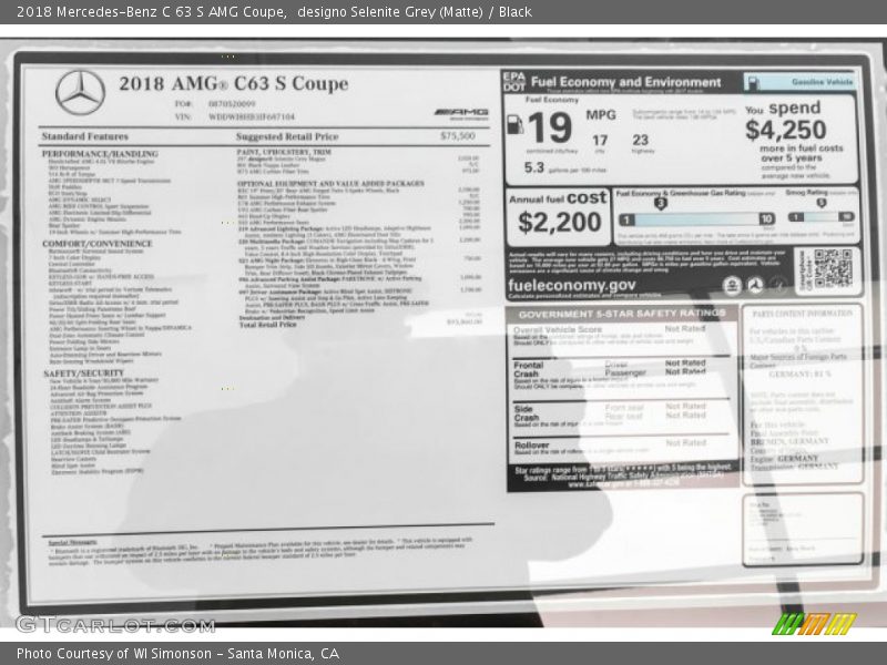 designo Selenite Grey (Matte) / Black 2018 Mercedes-Benz C 63 S AMG Coupe