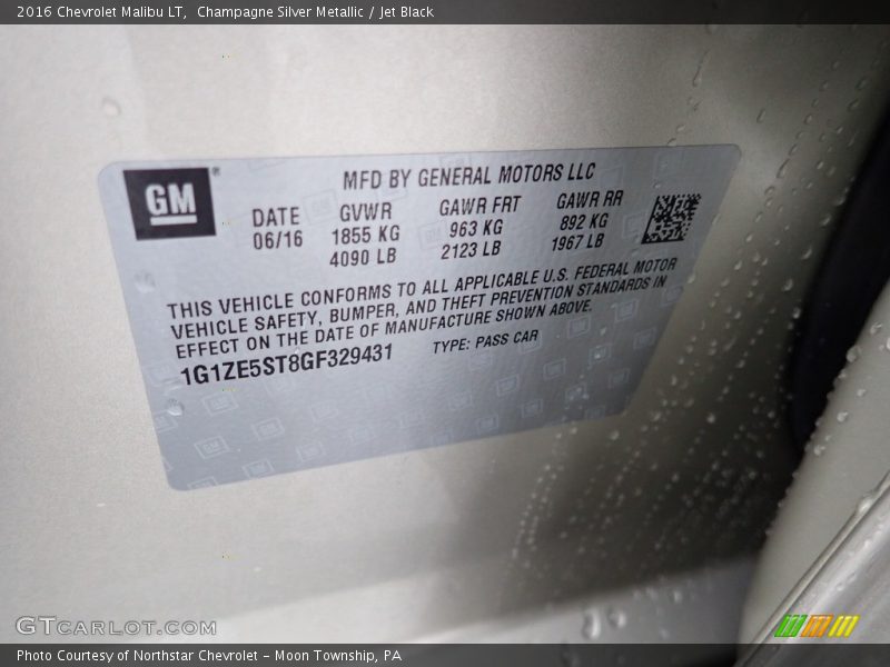 Champagne Silver Metallic / Jet Black 2016 Chevrolet Malibu LT