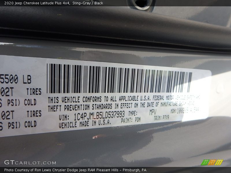 Sting-Gray / Black 2020 Jeep Cherokee Latitude Plus 4x4