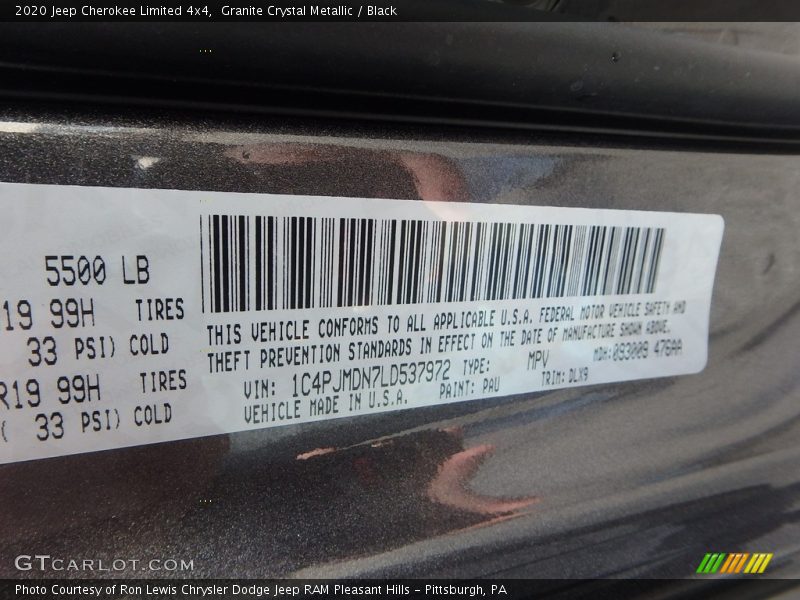 Granite Crystal Metallic / Black 2020 Jeep Cherokee Limited 4x4