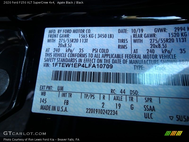 Agate Black / Black 2020 Ford F150 XLT SuperCrew 4x4