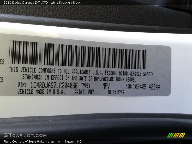 White Knuckle / Black 2020 Dodge Durango SXT AWD