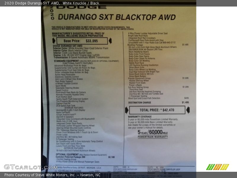 White Knuckle / Black 2020 Dodge Durango SXT AWD