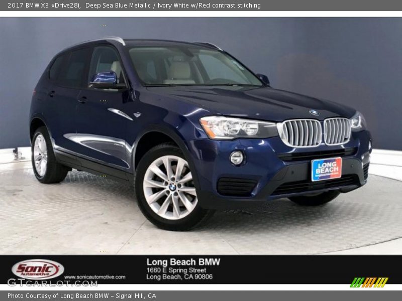 Deep Sea Blue Metallic / Ivory White w/Red contrast stitching 2017 BMW X3 xDrive28i