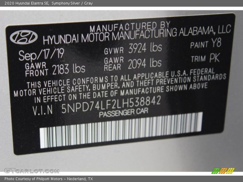 Symphony Silver / Gray 2020 Hyundai Elantra SE