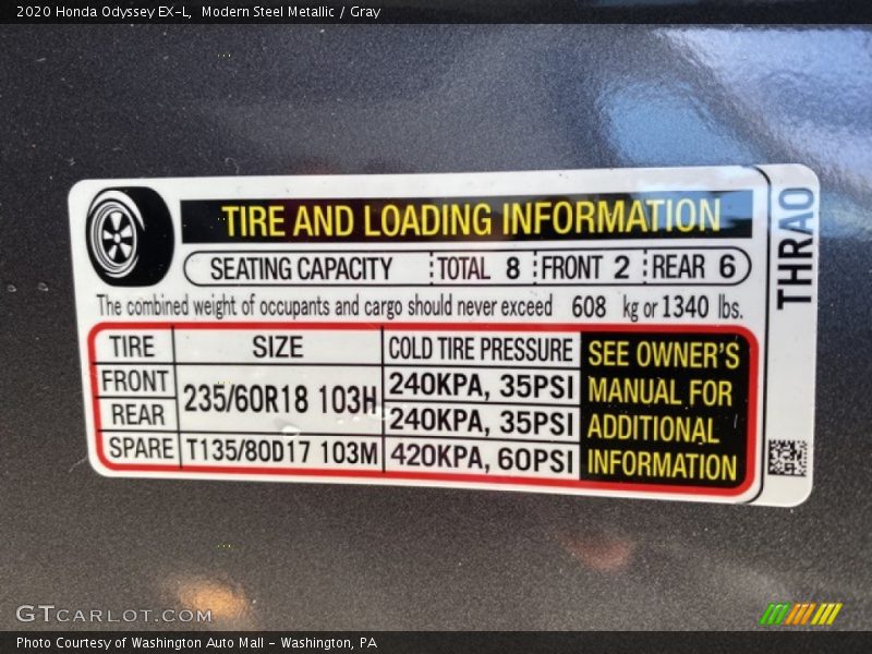 Modern Steel Metallic / Gray 2020 Honda Odyssey EX-L