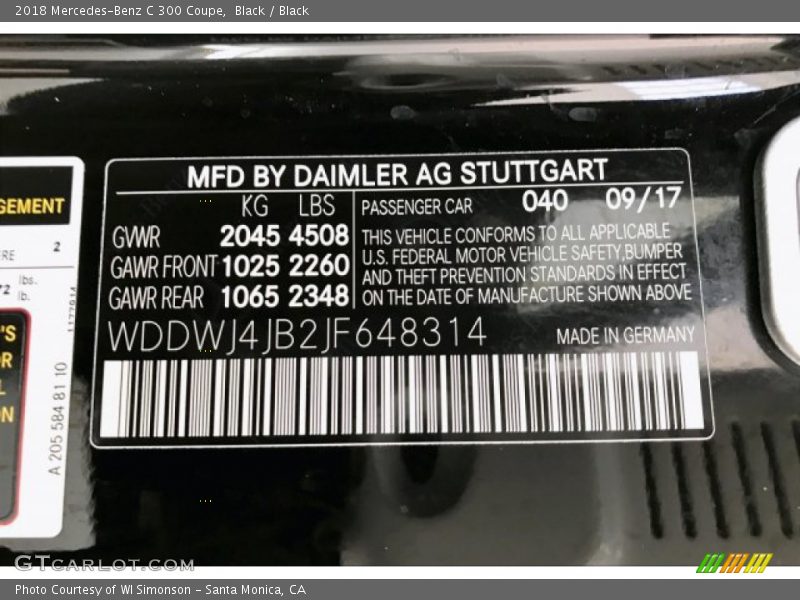 Black / Black 2018 Mercedes-Benz C 300 Coupe