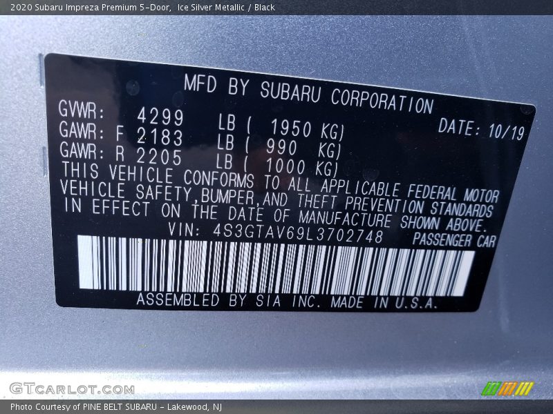 Ice Silver Metallic / Black 2020 Subaru Impreza Premium 5-Door