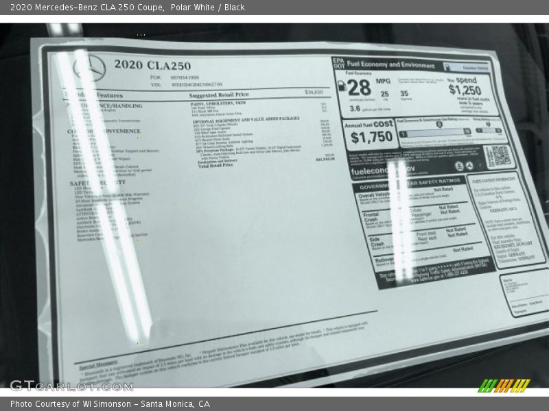 Polar White / Black 2020 Mercedes-Benz CLA 250 Coupe