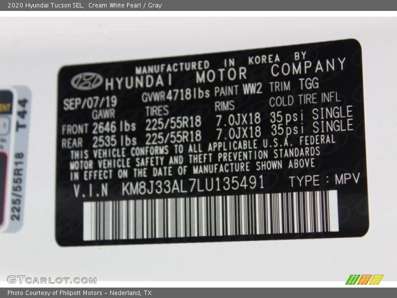 Cream White Pearl / Gray 2020 Hyundai Tucson SEL