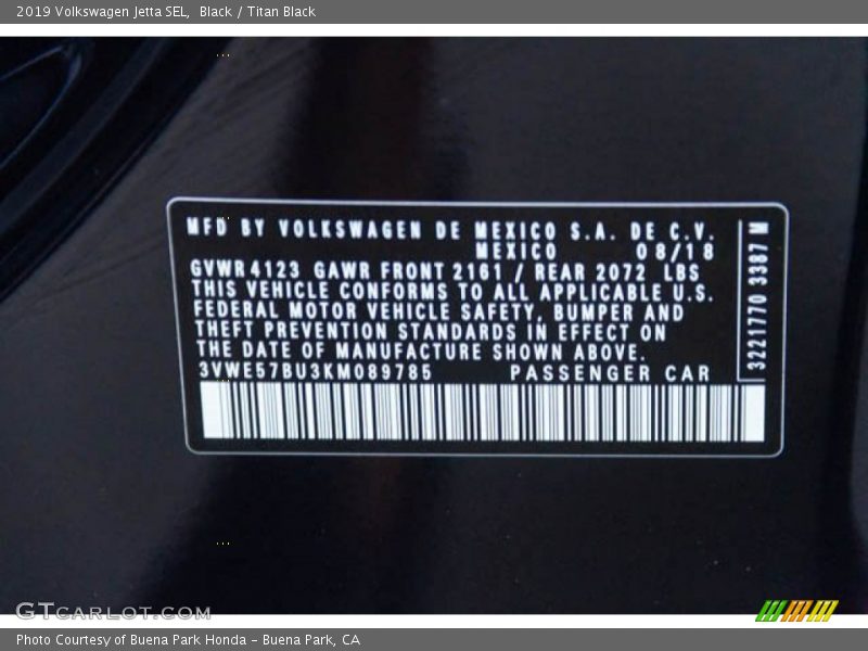 Black / Titan Black 2019 Volkswagen Jetta SEL