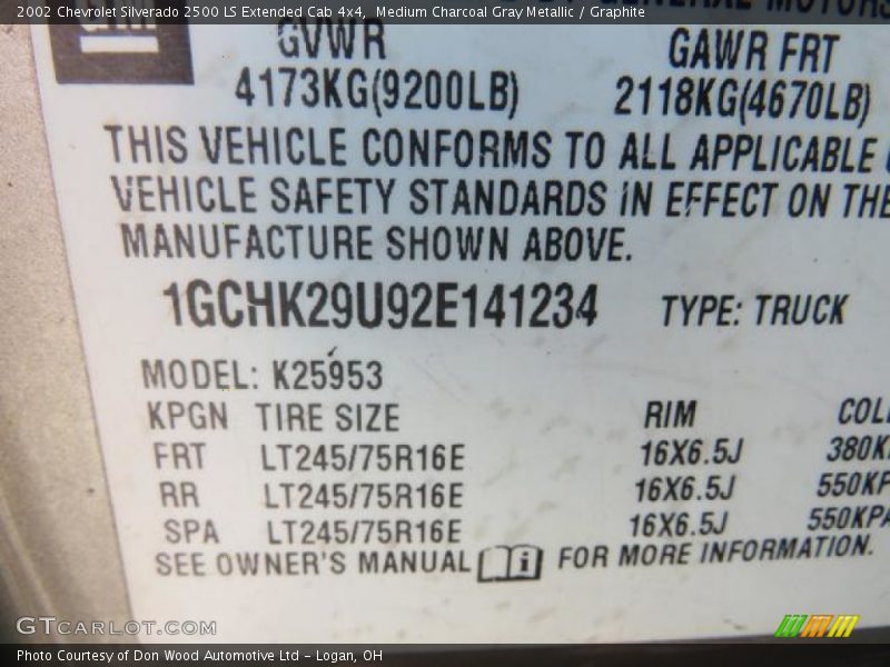 Medium Charcoal Gray Metallic / Graphite 2002 Chevrolet Silverado 2500 LS Extended Cab 4x4