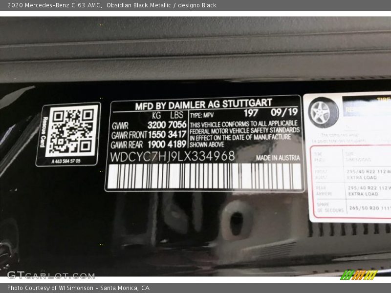 2020 G 63 AMG Obsidian Black Metallic Color Code 197