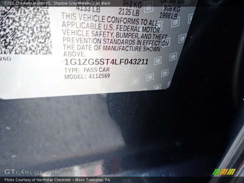 Shadow Gray Metallic / Jet Black 2020 Chevrolet Malibu RS