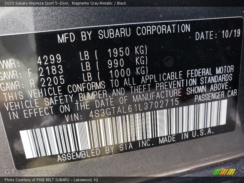 Magnetite Gray Metallic / Black 2020 Subaru Impreza Sport 5-Door
