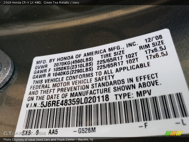 Green Tea Metallic / Ivory 2009 Honda CR-V LX 4WD