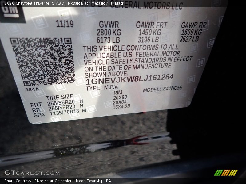 Mosaic Black Metallic / Jet Black 2020 Chevrolet Traverse RS AWD