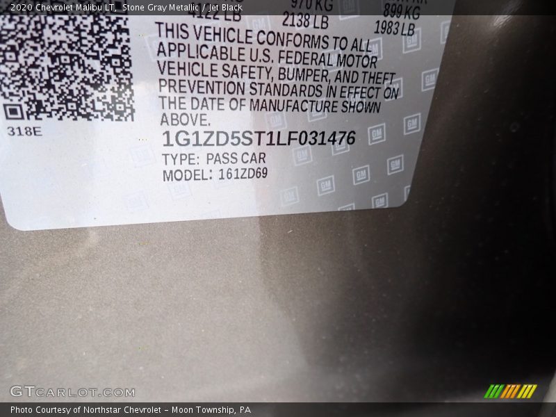 Stone Gray Metallic / Jet Black 2020 Chevrolet Malibu LT