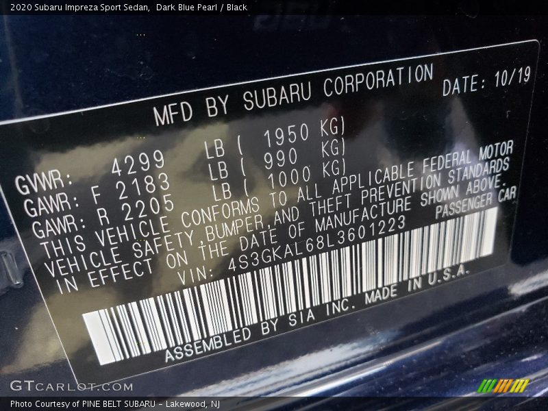 Dark Blue Pearl / Black 2020 Subaru Impreza Sport Sedan