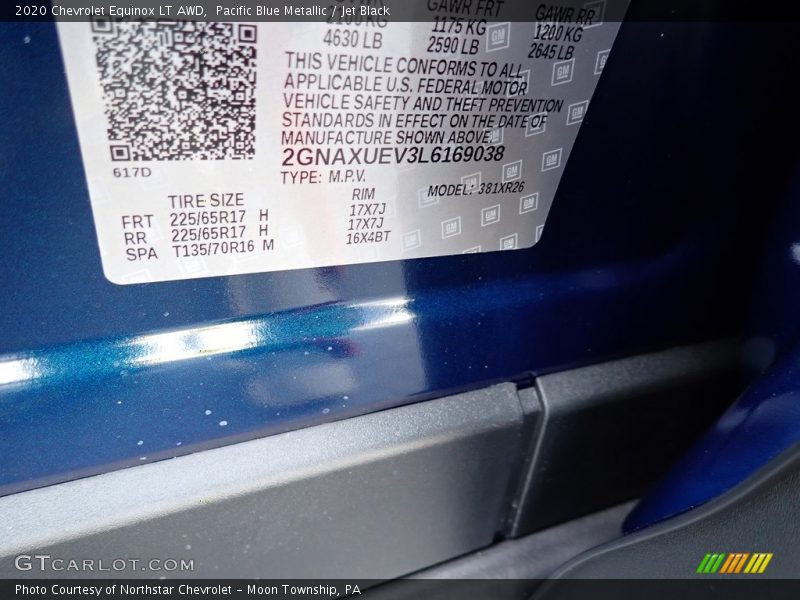 Pacific Blue Metallic / Jet Black 2020 Chevrolet Equinox LT AWD