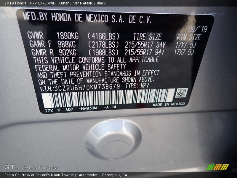 Lunar Silver Metallic / Black 2019 Honda HR-V EX-L AWD
