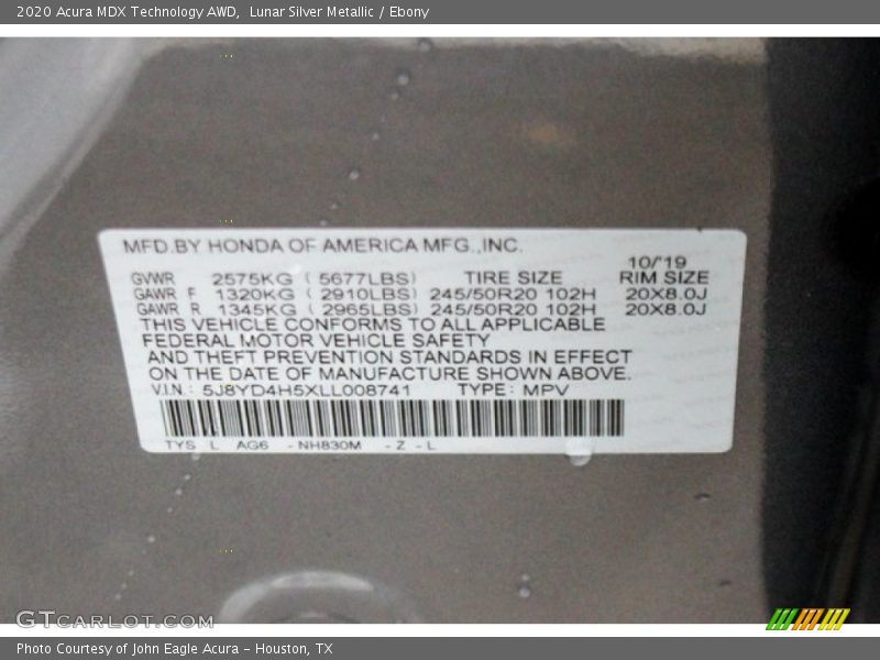 Lunar Silver Metallic / Ebony 2020 Acura MDX Technology AWD
