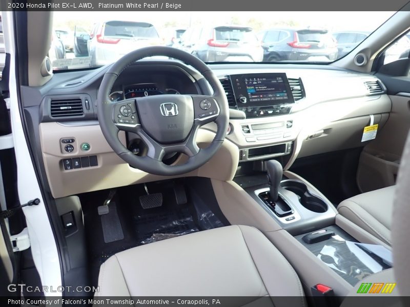Platinum White Pearl / Beige 2020 Honda Pilot EX-L AWD