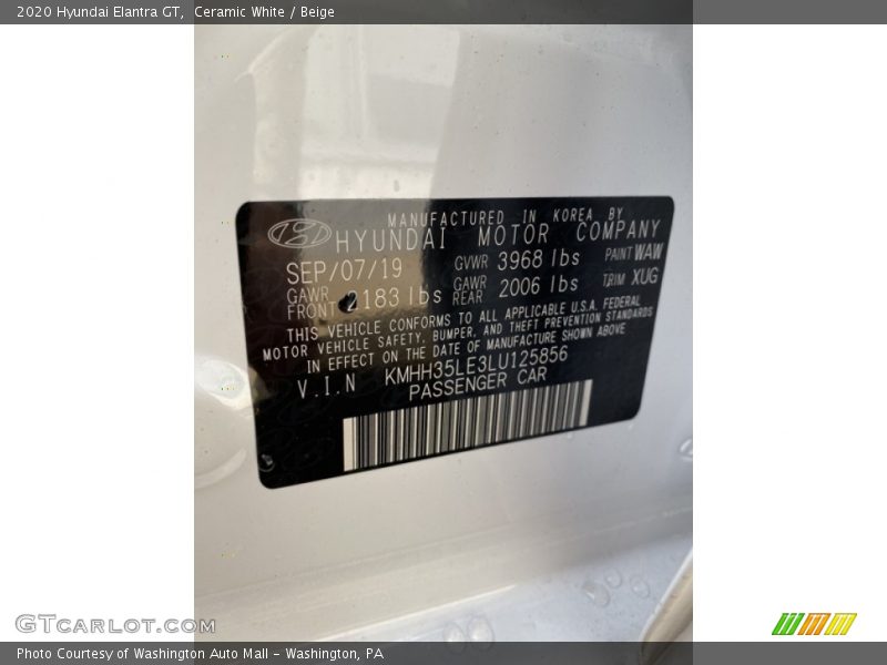 Ceramic White / Beige 2020 Hyundai Elantra GT