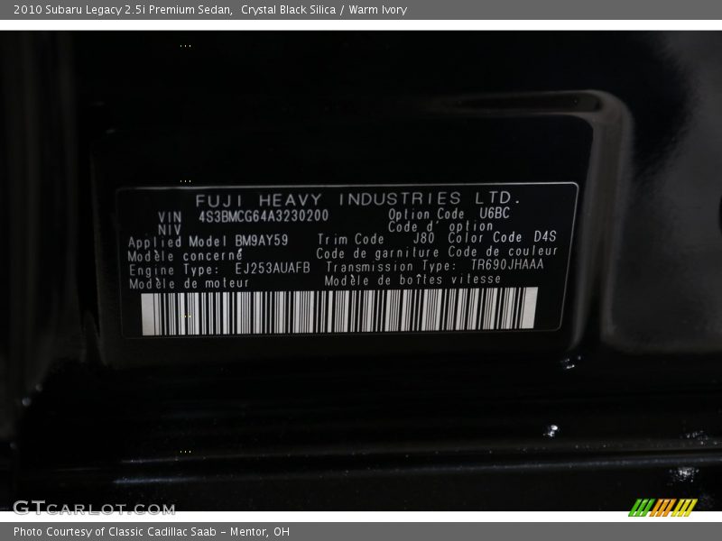 Crystal Black Silica / Warm Ivory 2010 Subaru Legacy 2.5i Premium Sedan