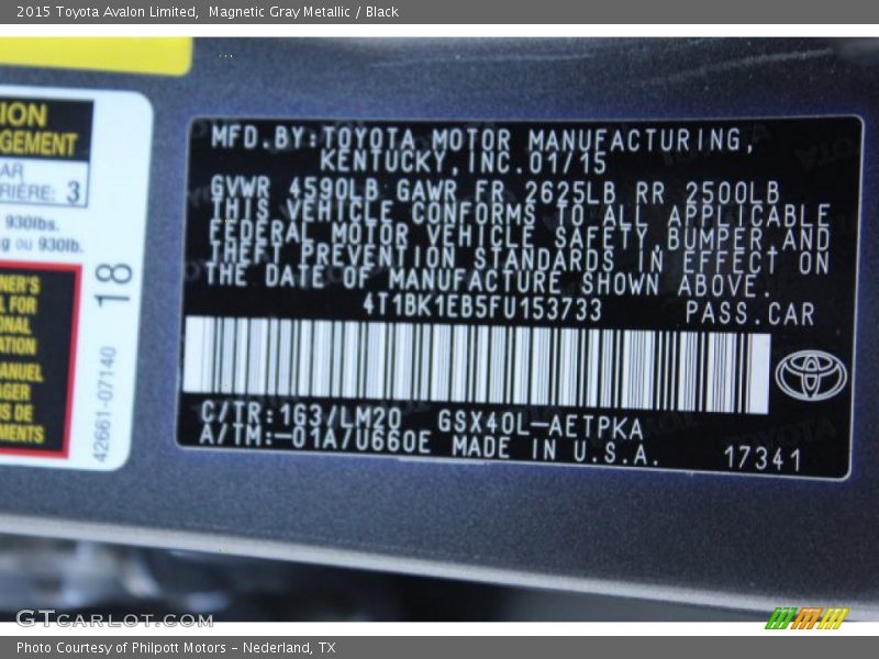 Magnetic Gray Metallic / Black 2015 Toyota Avalon Limited