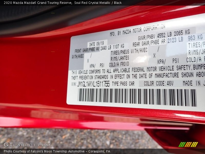 2020 Mazda6 Grand Touring Reserve Soul Red Crystal Metallic Color Code 46V
