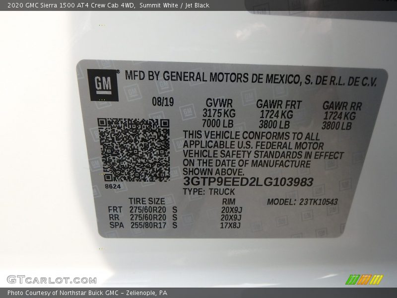 Summit White / Jet Black 2020 GMC Sierra 1500 AT4 Crew Cab 4WD