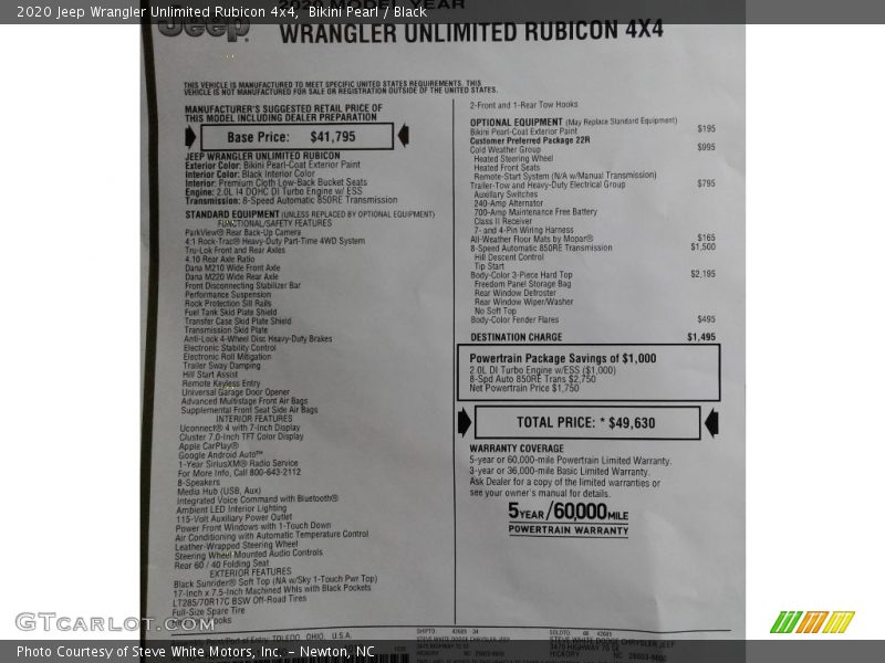 Bikini Pearl / Black 2020 Jeep Wrangler Unlimited Rubicon 4x4