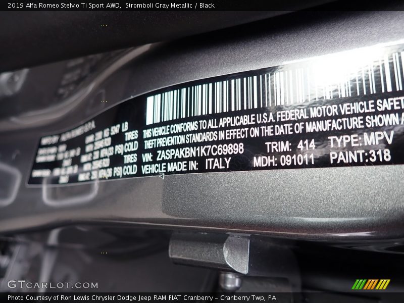 Stromboli Gray Metallic / Black 2019 Alfa Romeo Stelvio Ti Sport AWD