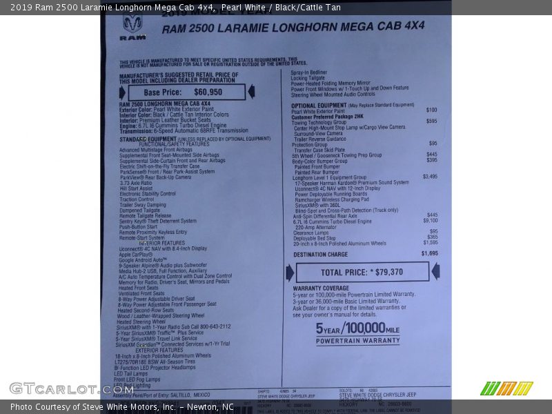  2019 2500 Laramie Longhorn Mega Cab 4x4 Window Sticker