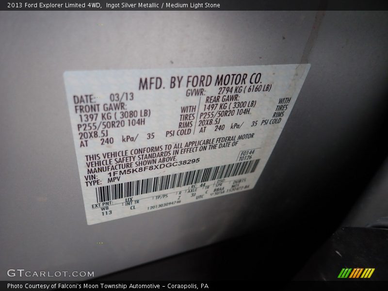 Ingot Silver Metallic / Medium Light Stone 2013 Ford Explorer Limited 4WD