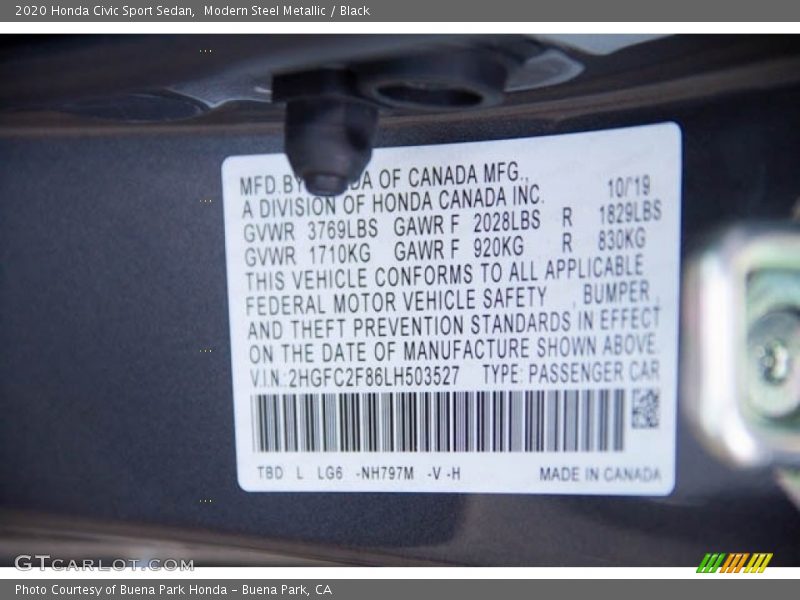 Modern Steel Metallic / Black 2020 Honda Civic Sport Sedan