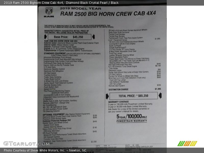  2019 2500 Bighorn Crew Cab 4x4 Window Sticker