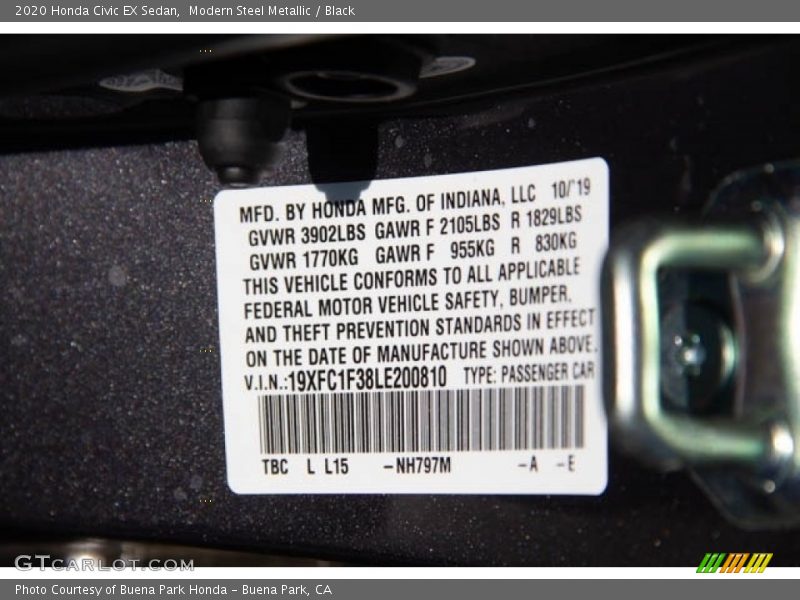 2020 Civic EX Sedan Modern Steel Metallic Color Code NH797M