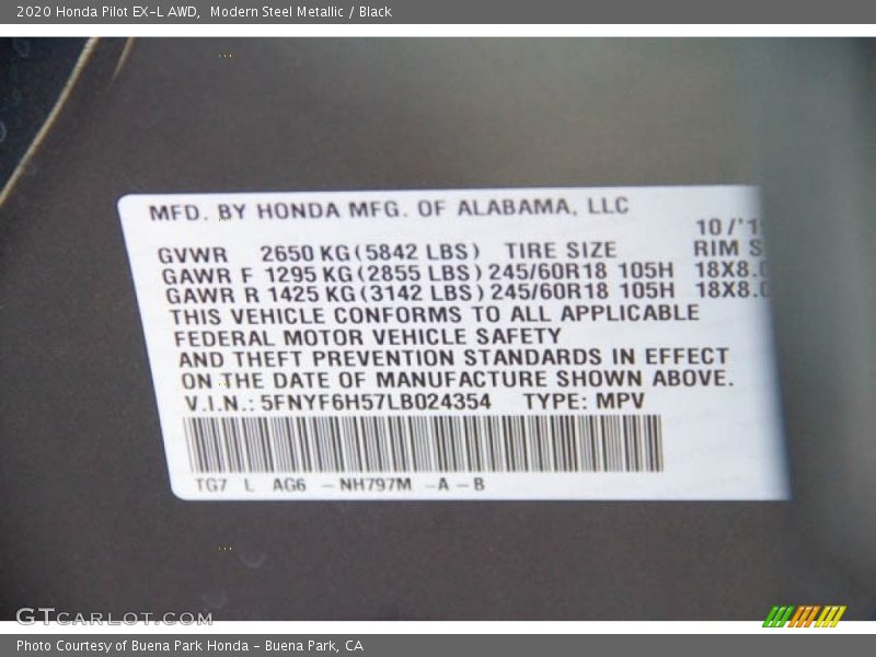 Modern Steel Metallic / Black 2020 Honda Pilot EX-L AWD