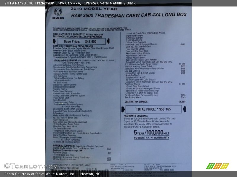 Granite Crystal Metallic / Black 2019 Ram 3500 Tradesman Crew Cab 4x4